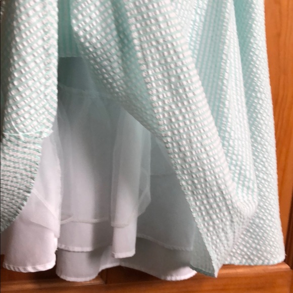 Girls Size 16 Rare Editions Seersucker Blue Striped Lined Sleeveless Dress Bow - Picture 3 of 10